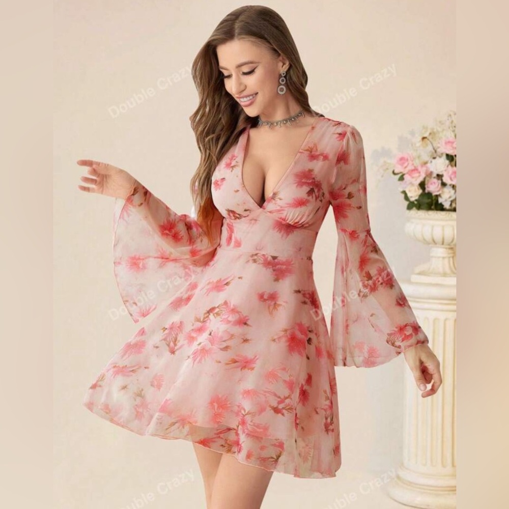 Floral Pink Long Sleeve Dress